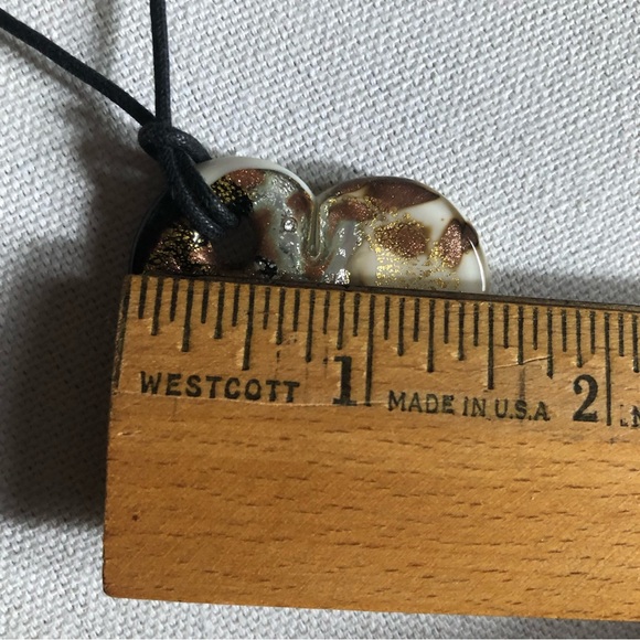 Murano Glass Heart Black & White with Gold, Silver, and Copper Crackle Glaze - Picture 11 of 12